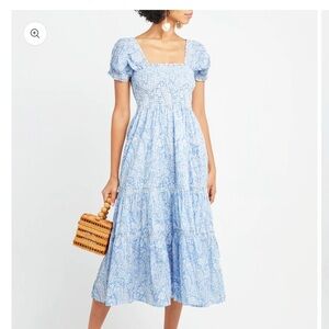 O.P.T. Square Neck Smocked Maxi Dress Blue Paisley Size M